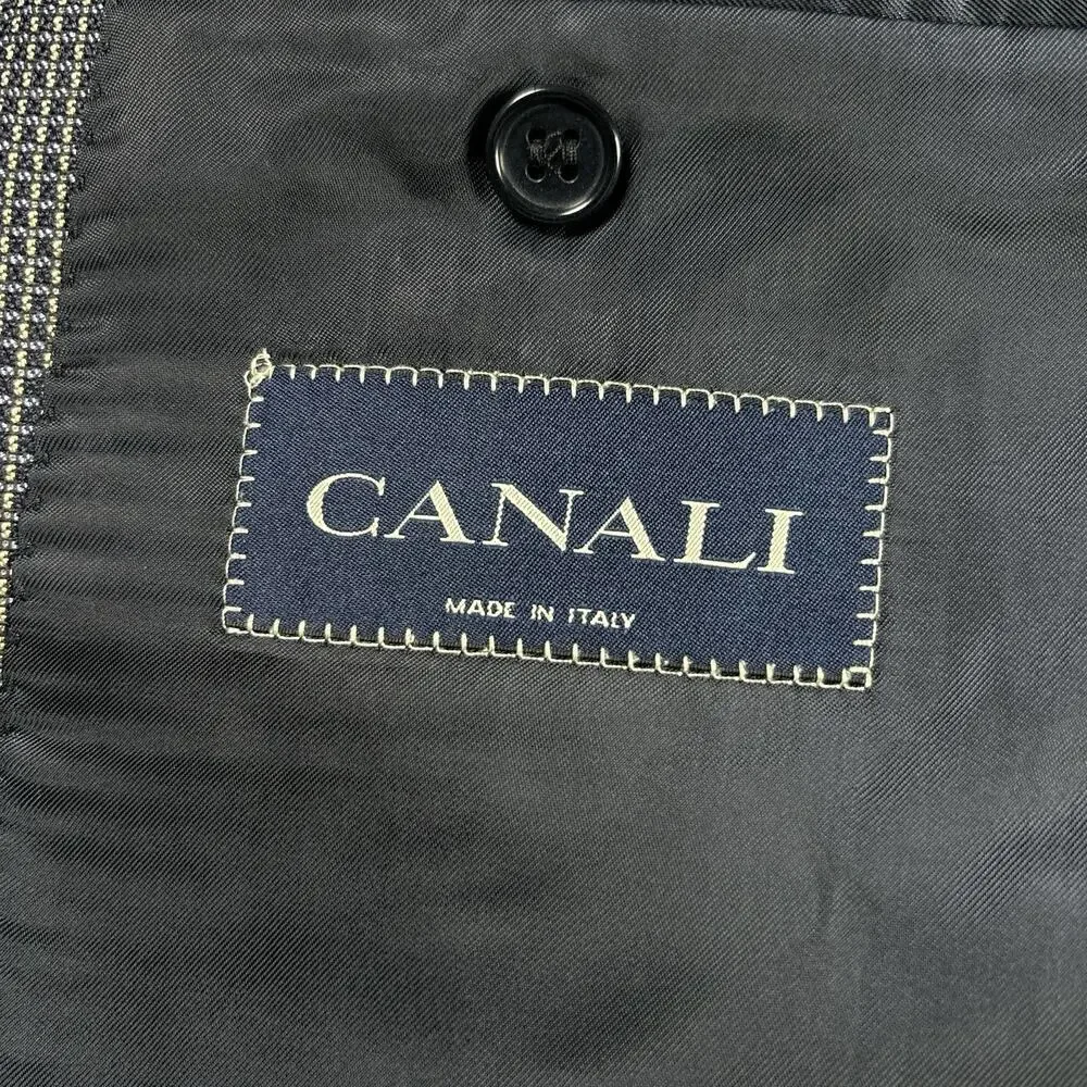 Canali Silk Wool Blazer Mens 46R US (56R Italy) Black Check Sport Coat Jacket